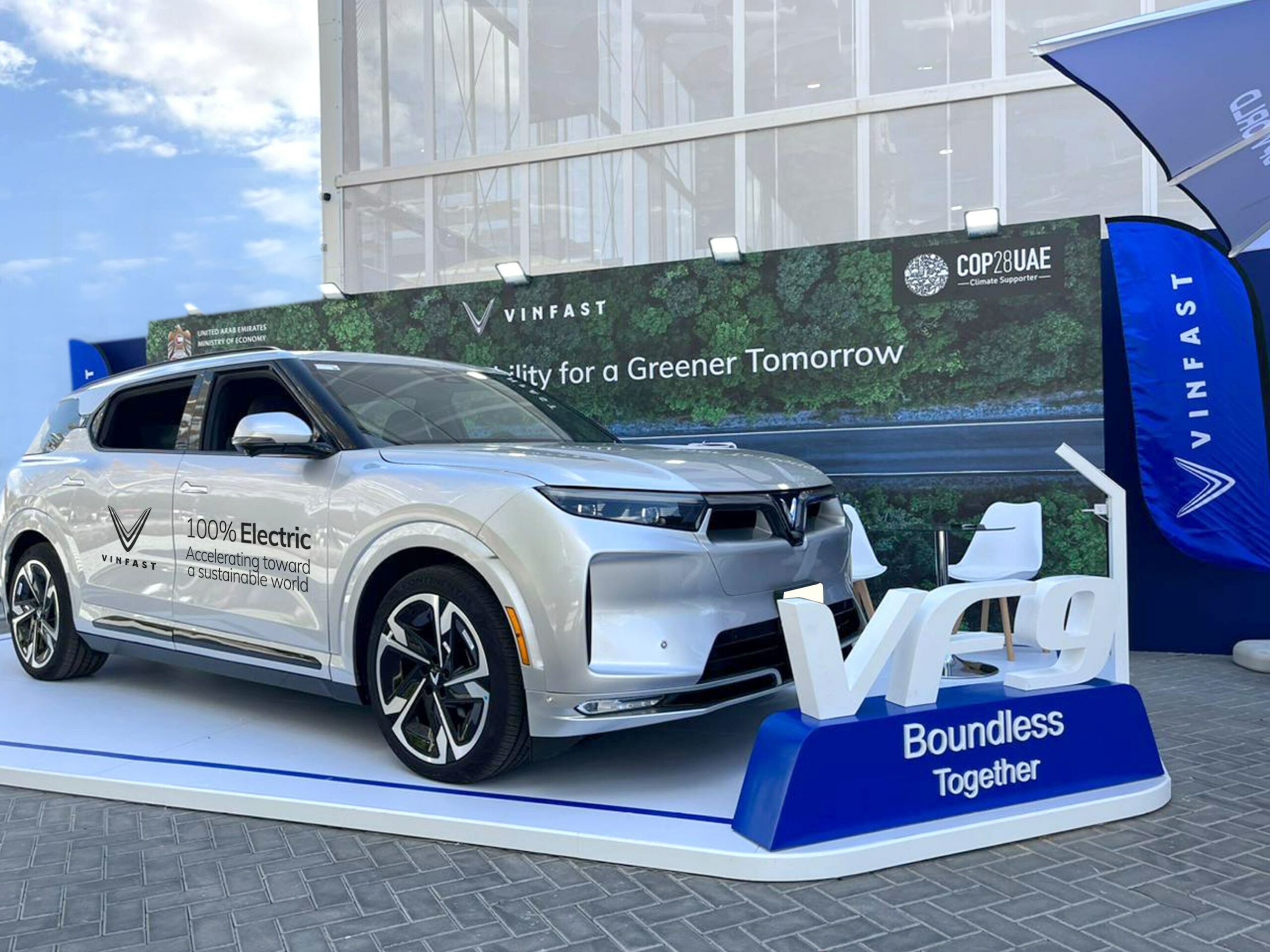 Vietnam shows off its latest electric car the Vinfast VF 9 at COP28
