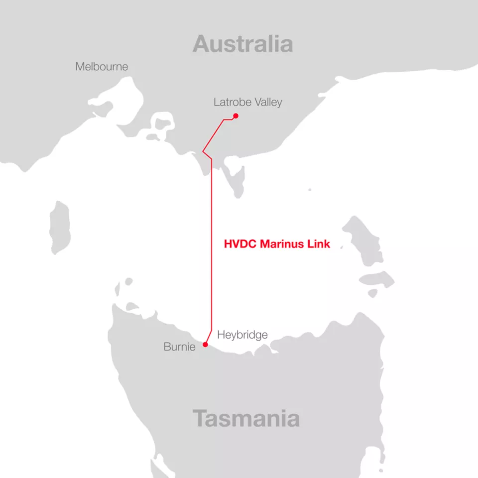 Project Map of HVDC Marinus Link in AU and TA